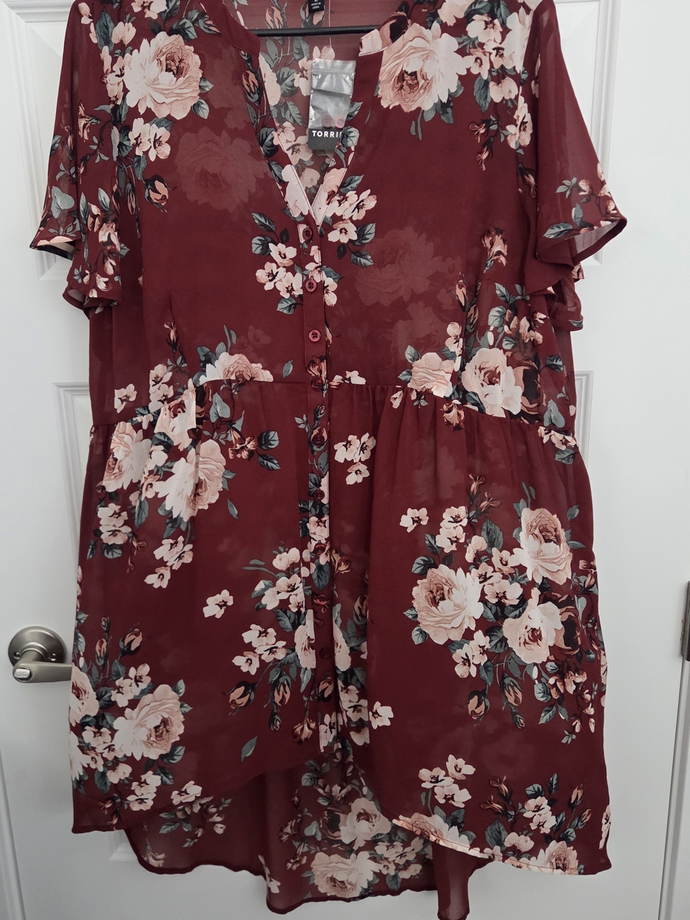 torrid Burgundy Floral Button-Front Babydoll Tunic